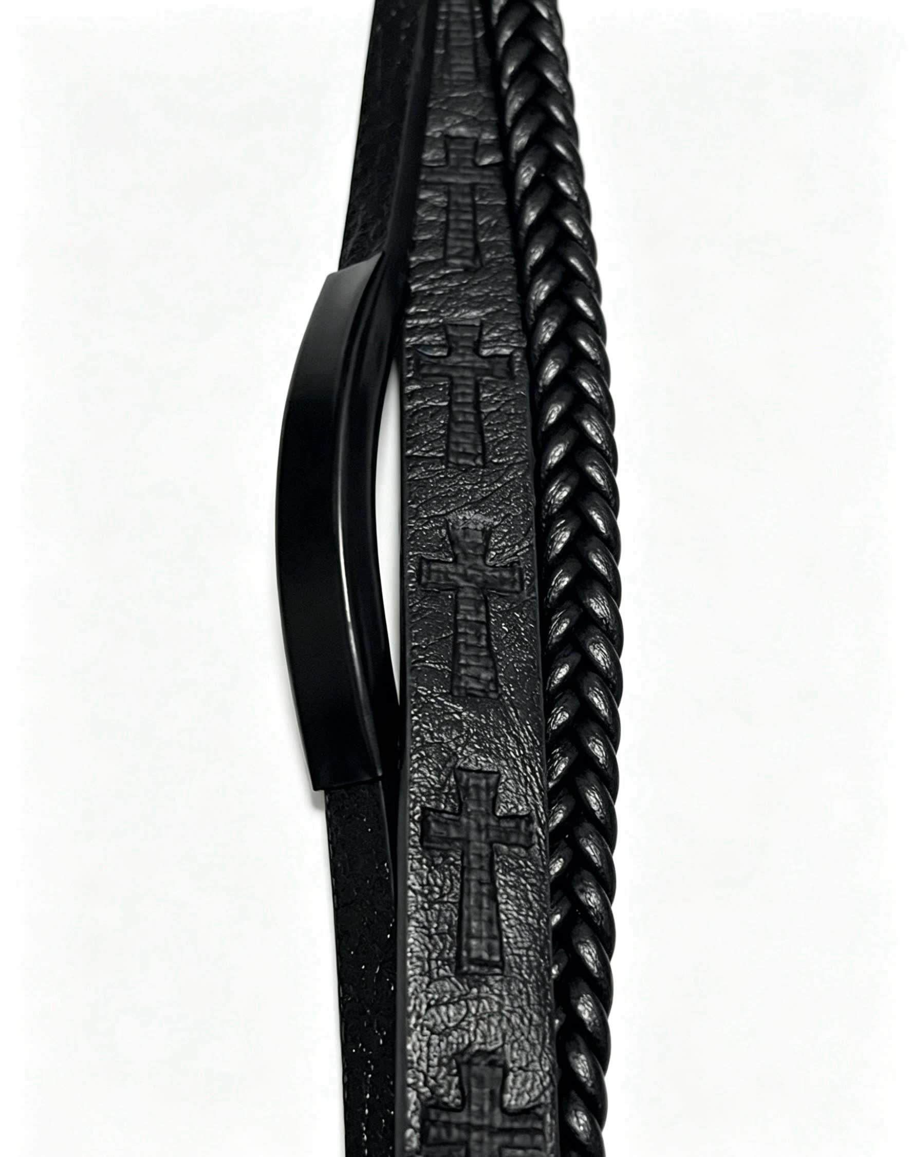 Chrome Hearts Black Braided Leather Bracelet with Cross Design